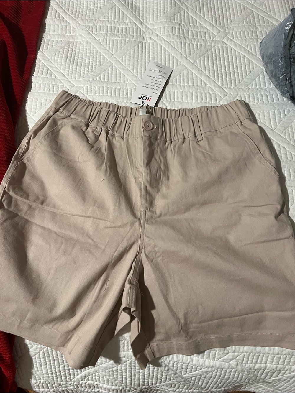 Beige Elastic Waist Casual Shorts
